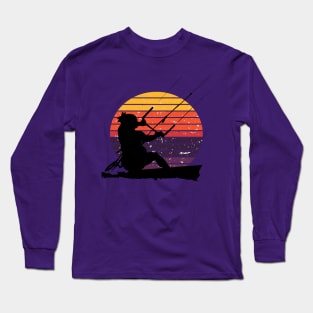 Kitesurfer Action Water Sports Artistic Silhouette Retro Sunset Long Sleeve T-Shirt